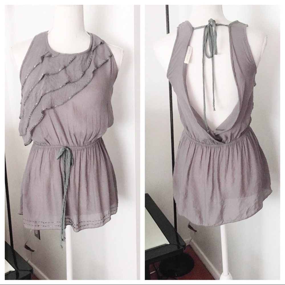Pretty Good Gray Sleeveless Open Back Blouse Top Size Large